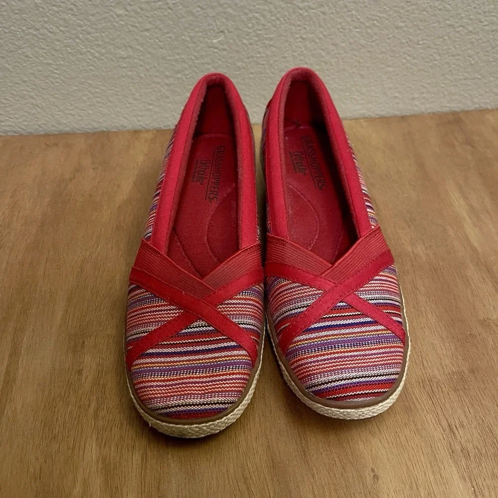 Grasshoppers Ortholite Misty Striped Wedge Shoes Slip On Red Comfort Shoe‎ Sz 6N